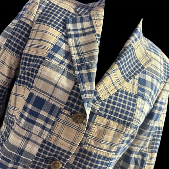 Madras Plaid Women's Jacket in Blue and Cream - Picture 2 of 7
